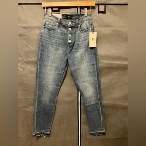 7 For All Mankind NWT Denim Button-Fly Fray Skinny Blue Jeans